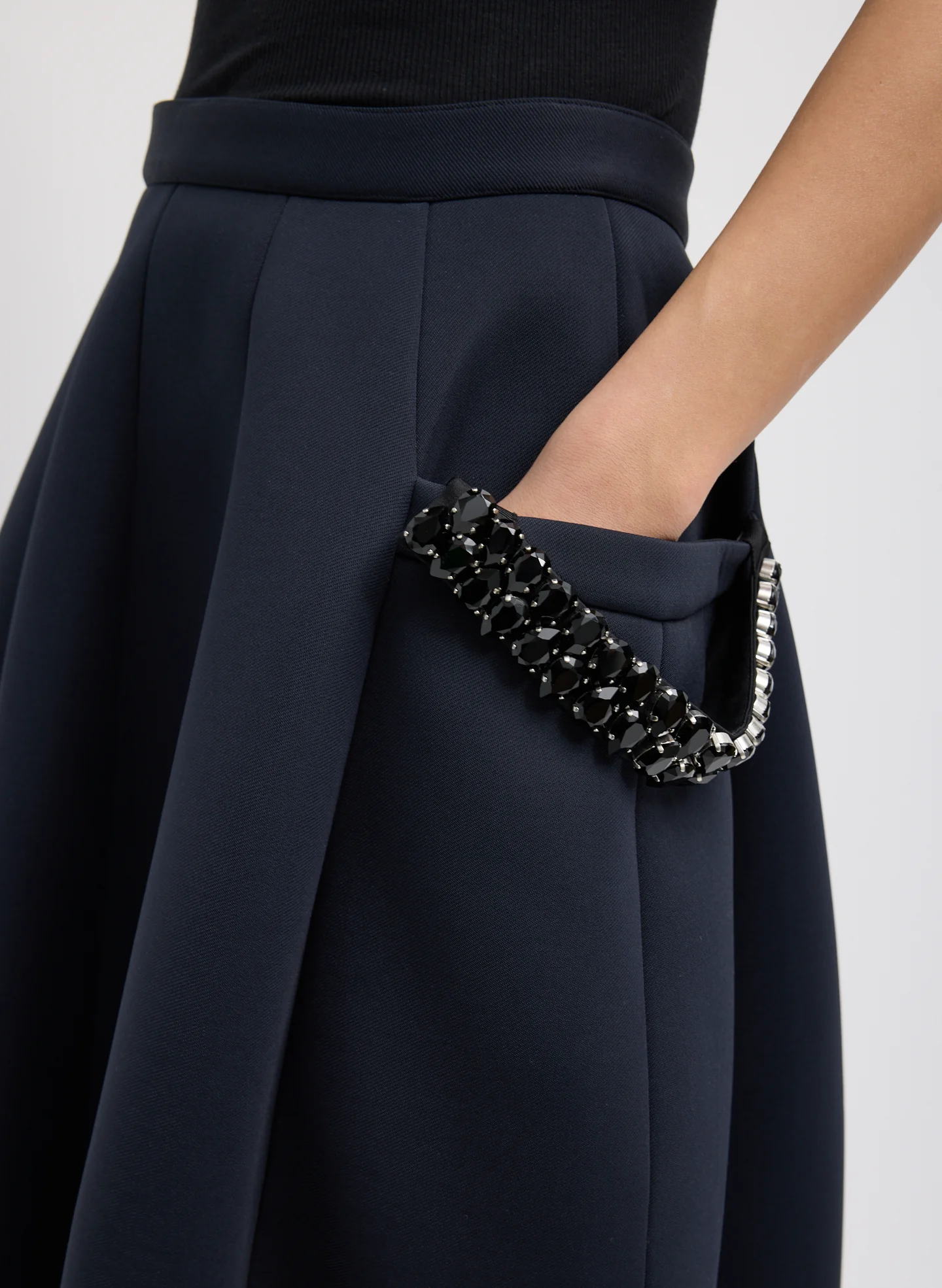 Bonded Twill Sculpted Skirt with Removeable Beaded Detail - Image 4