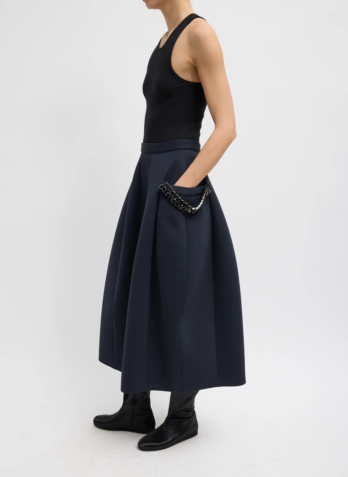 Bonded Twill Sculpted Skirt with Removeable Beaded Detail - Image 6